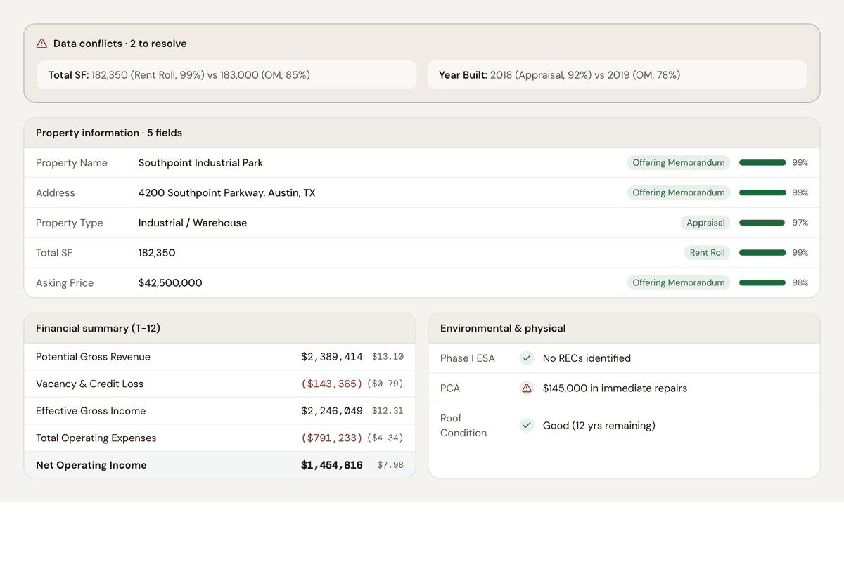 EQUIRE extracted deal data view with source links